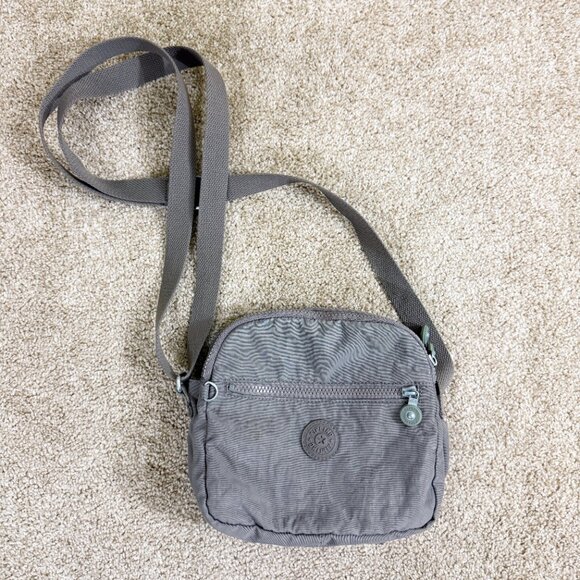 Kipling Taupe Nylon Crossbody Bag VGUC Zip Top Adjustable Strap Many Pockets - Picture 10 of 10